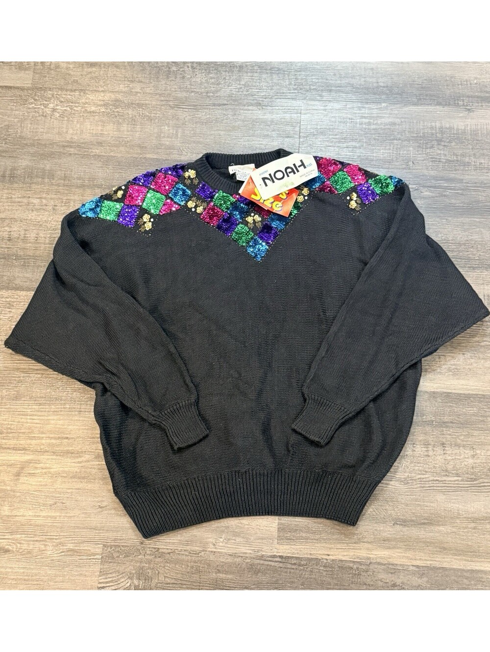 Mister Noah Sequin Sweater XXL Vintage 80s 90s Black Sequin NWT Womens